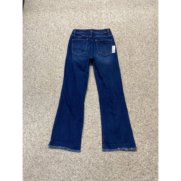 RISEN High-Rise Exposed Button Fly Dark Wash Crop Flare Raw Hem 7/28 - Picture 5 of 8